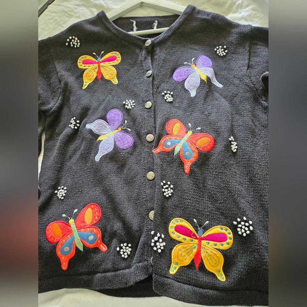 Quacker Factory Vintage Embroided Butterfly Cardigan - Picture 3 of 9